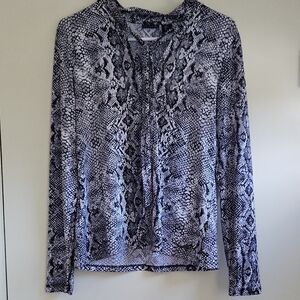 Tahari Neck tie Black and Gray Snakeskin Blouse